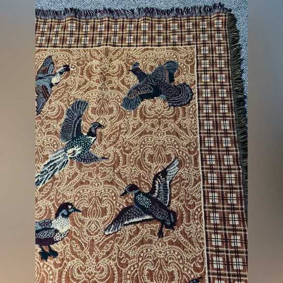 Goodwin Weavers Pheasants & Ducks Tapestry Woven Blanket made in the USA! VTG! - Picture 15 of 16